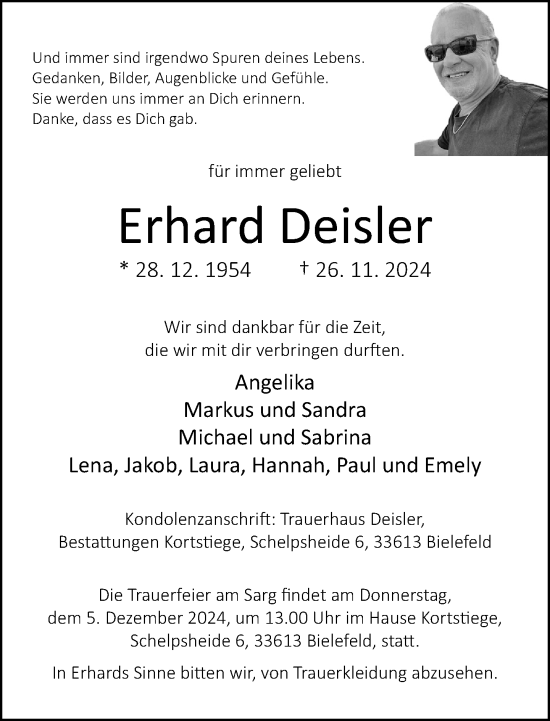 Traueranzeige von Erhard Deisler von Neue Westfälische