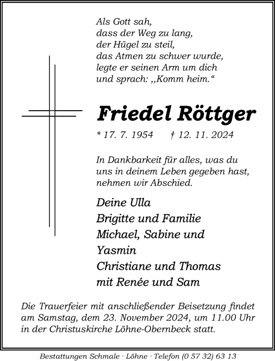 Traueranzeige von Friedel Röttger von Neue Westfälische