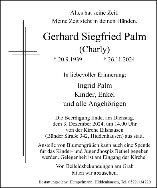 Traueranzeige von Gerhard Siegfried Palm von Neue Westfälische