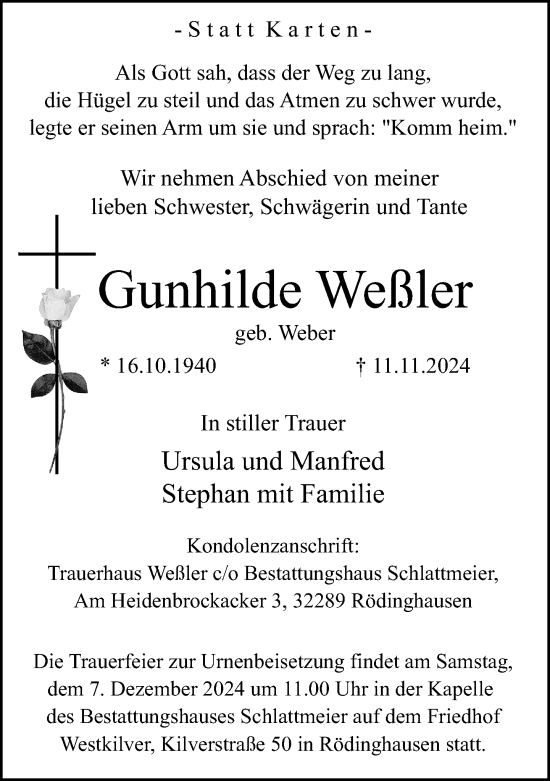 Traueranzeige von Gunhilde Weßler von Neue Westfälische