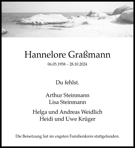 Traueranzeige von Hannelore Graßmann von Neue Westfälische