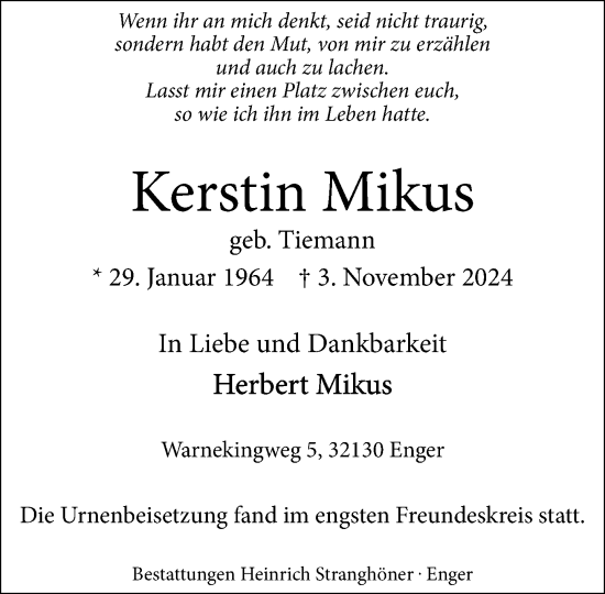 Traueranzeige von Kerstin Mikus von Neue Westfälische