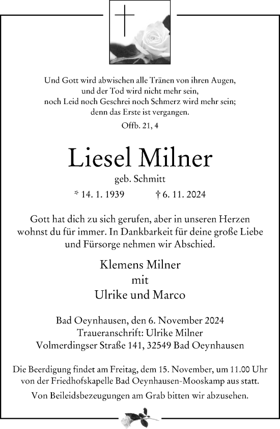 Traueranzeige von Liesel Milner von Neue Westfälische