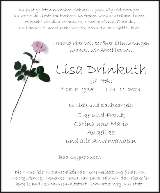 Traueranzeige von Lisa Drinkuth von Neue Westfälische