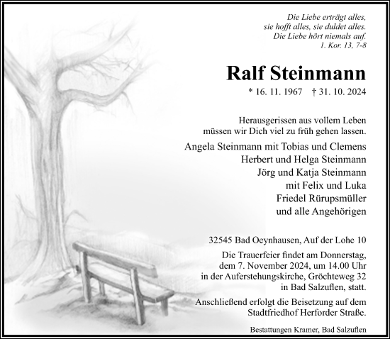 Traueranzeige von Ralf Steinmann von Neue Westfälische