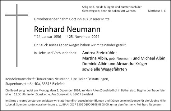 Traueranzeige von Reinhard Neumann von Neue Westfälische