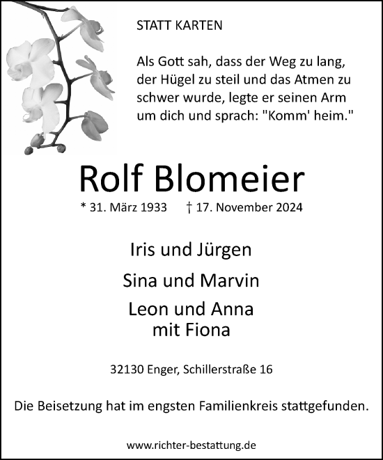 Traueranzeige von Rolf Blomeier von Neue Westfälische