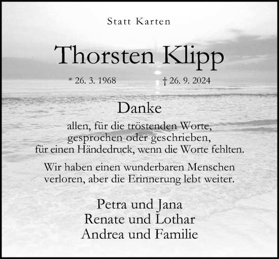 Traueranzeige von Thorsten Klipp von Neue Westfälische