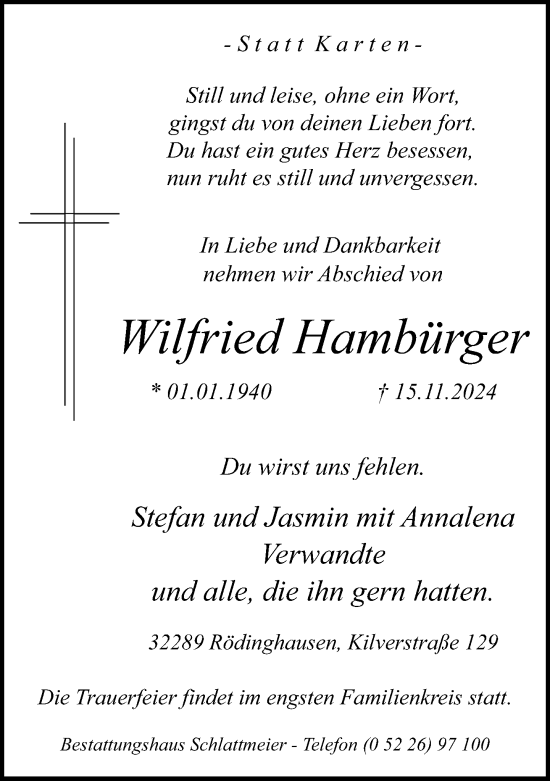 Traueranzeige von Wilfried Hambürger von Neue Westfälische