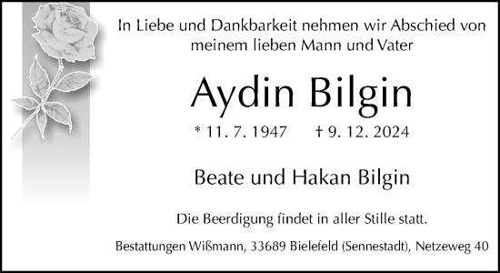 Traueranzeige von Aydin Bilgin von Neue Westfälische