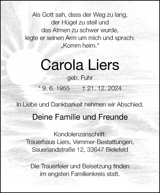 Traueranzeige von Carola Liers von Neue Westfälische