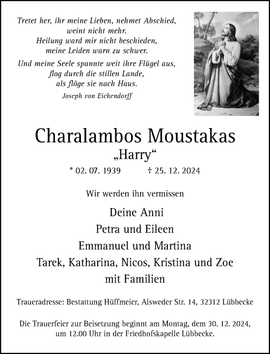 Traueranzeige von Charalambos Moustakas von Neue Westfälische