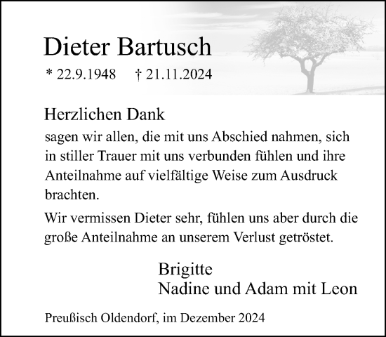 Traueranzeige von Dieter Bartusch von Neue Westfälische