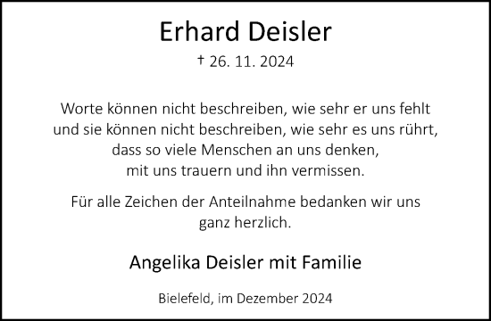 Traueranzeige von Erhard Deisler von Neue Westfälische