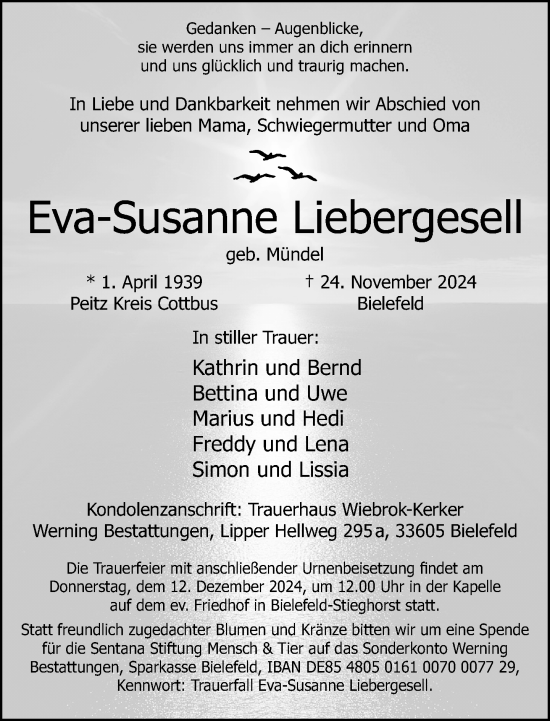 Traueranzeige von Eva-Susanne Liebergesell von Neue Westfälische