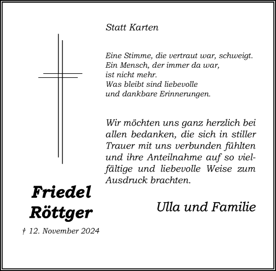 Traueranzeige von Friedel Röttger von Neue Westfälische