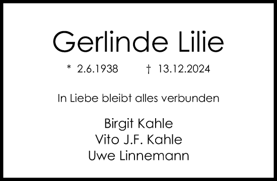 Traueranzeige von Gerlinde Lilie von Neue Westfälische