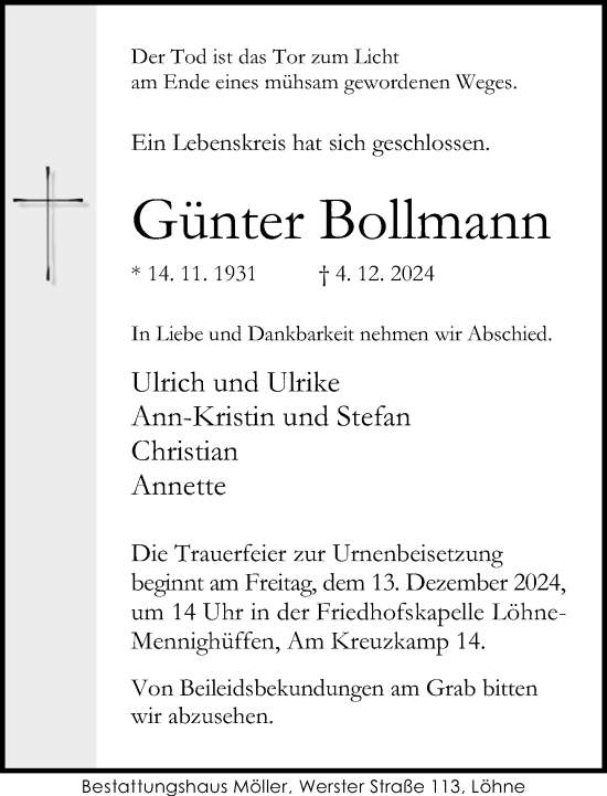 Traueranzeige von Günter Bollmann von Neue Westfälische