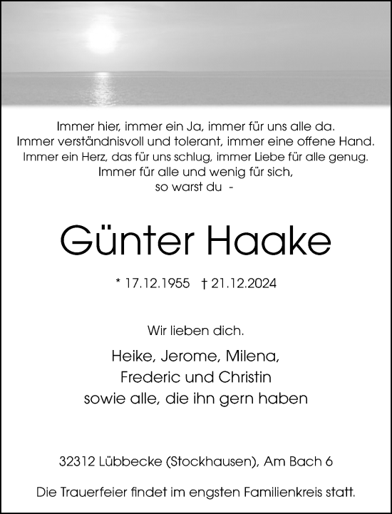 Traueranzeige von Günter Haake von Neue Westfälische