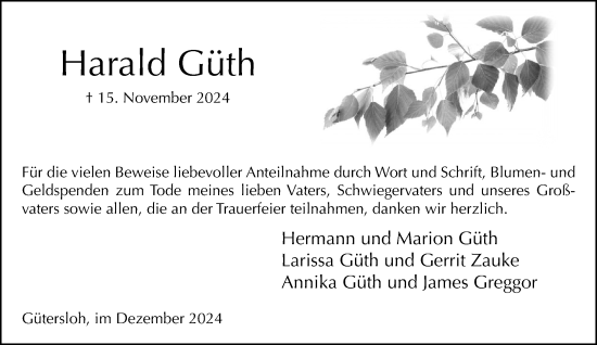 Traueranzeige von Harald Güth von Neue Westfälische