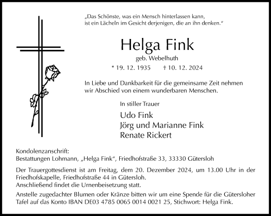 Traueranzeige von Helga Fink von Neue Westfälische