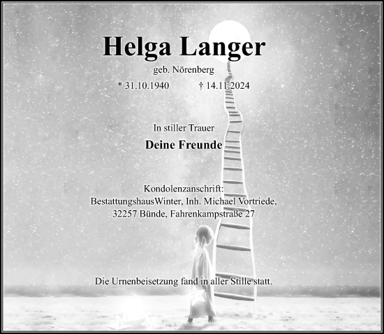 Traueranzeige von Helga Langer von Neue Westfälische