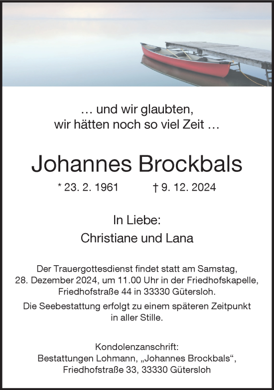 Traueranzeige von Johannes Brockbals von Neue Westfälische