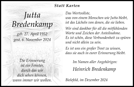 Traueranzeige von Jutta Bredenkamp von Neue Westfälische