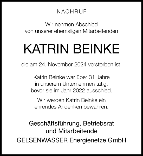 Traueranzeige von Katrin Beinke von Neue Westfälische