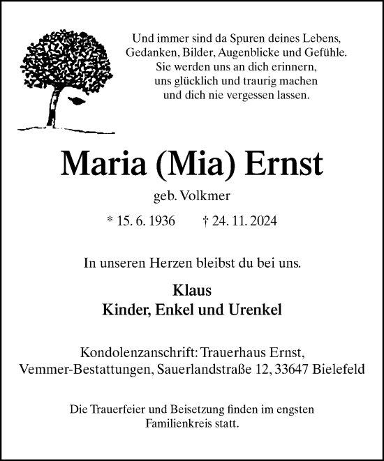 Traueranzeige von Maria Ernst von Neue Westfälische