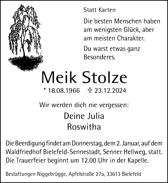 Traueranzeige von Meik Stolze von Neue Westfälische