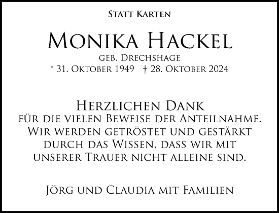 Traueranzeige von Monika Hackel von Neue Westfälische