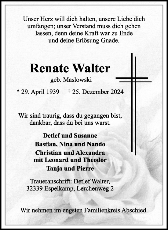 Traueranzeige von Renate Walter von Neue Westfälische