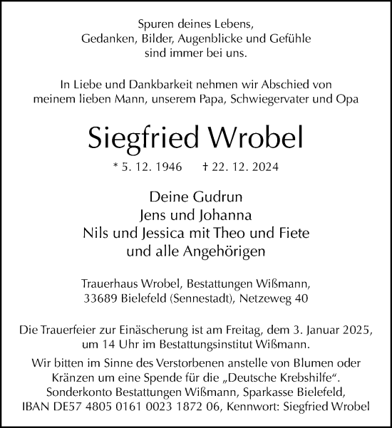 Traueranzeige von Siegfried Wrobel von Neue Westfälische