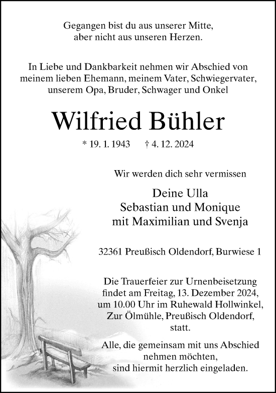 Traueranzeige von Wilfried Bühler von Neue Westfälische