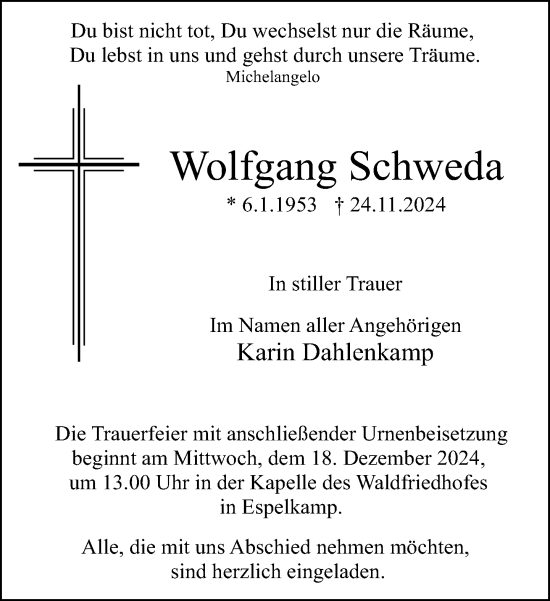 Traueranzeige von Wolfgang Schweda von Neue Westfälische