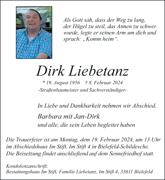 Traueranzeige von Dirk Liebetanz von Neue Westfälische