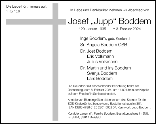 Traueranzeige von Josef Boddem von Neue Westfälische