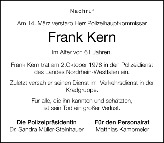 Traueranzeige von Frank Kern von Neue Westfälische