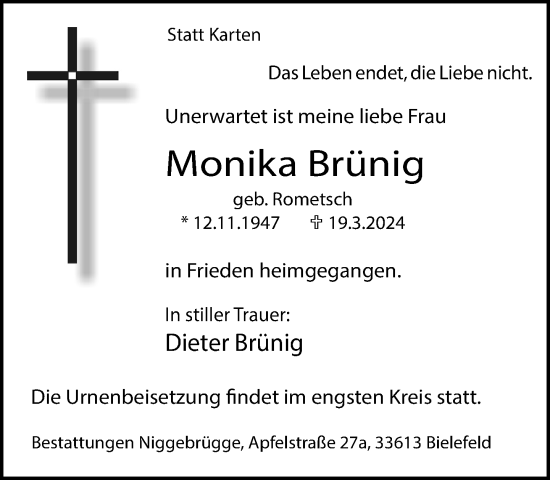 Traueranzeige von Monika Brünig von Neue Westfälische