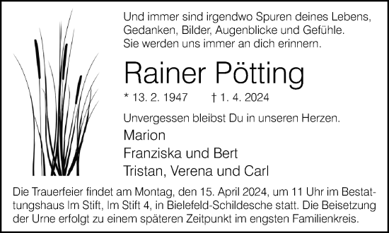 Traueranzeige von Rainer Pötting von Neue Westfälische