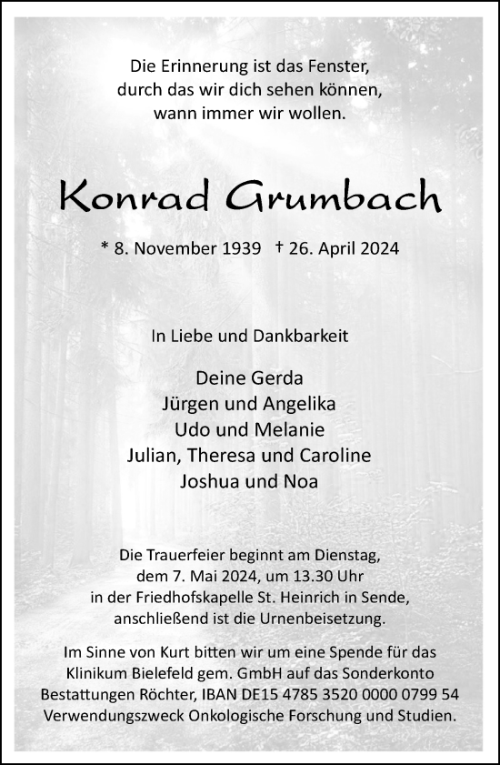 Traueranzeige von Konrad Grumbach von Neue Westfälische