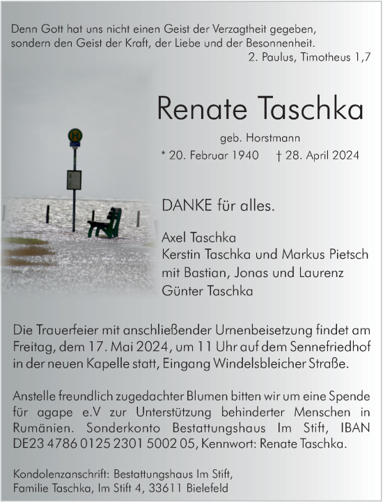 Traueranzeige von Renate Taschka von Neue Westfälische