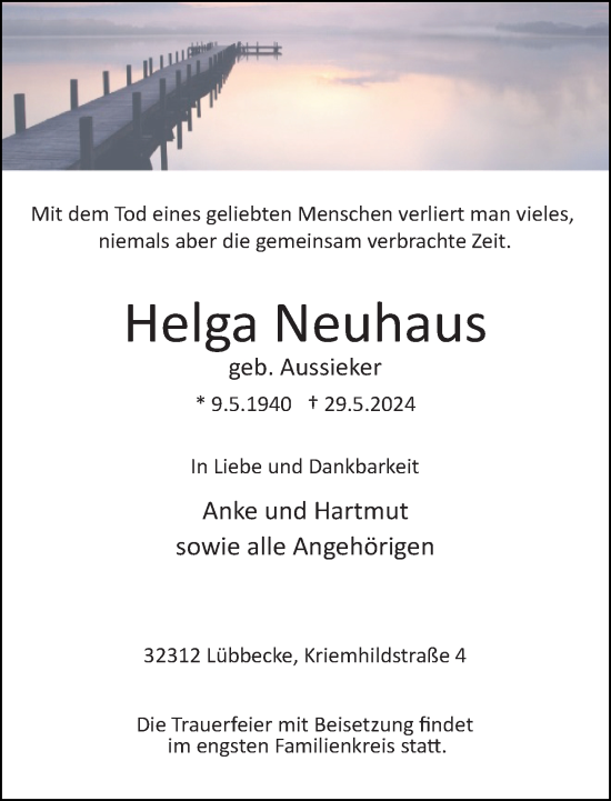 Traueranzeige von Helga Neuhaus von Neue Westfälische