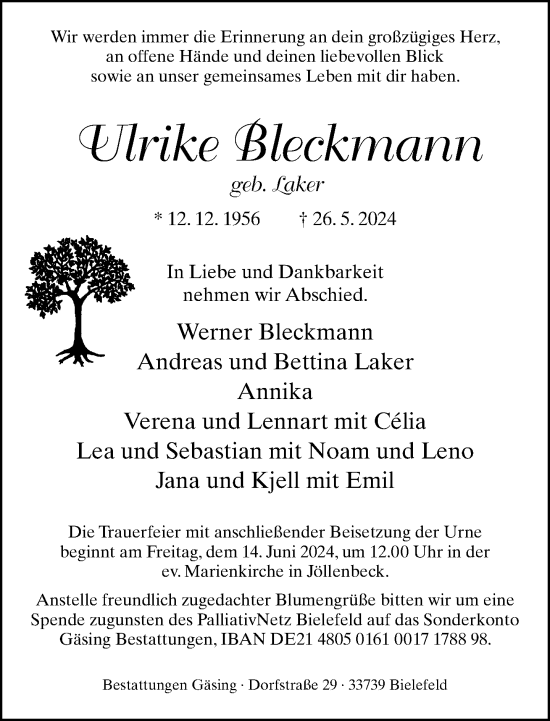 Traueranzeige von Ulrike Bleckmann von Neue Westfälische