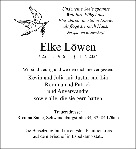 Traueranzeige von Elke Löwen von Neue Westfälische