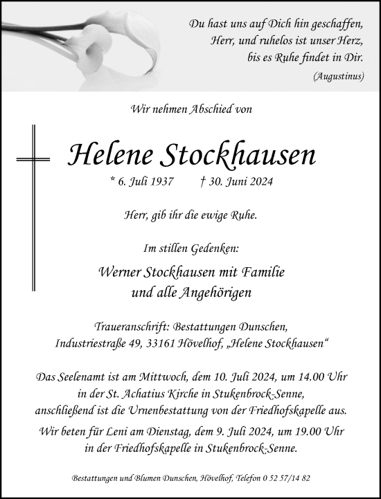 Traueranzeige von Helene Stockhausen von Neue Westfälische