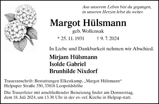 Traueranzeige von Margot Hülsmann von Neue Westfälische