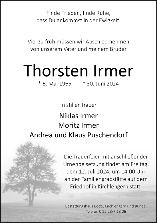 Traueranzeige von Thorsten Irmer von Neue Westfälische