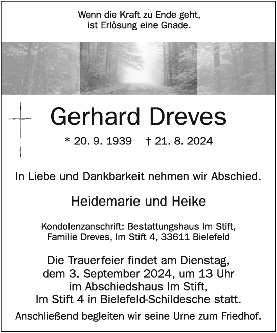 Traueranzeige von Gerhard Dreves von Neue Westfälische